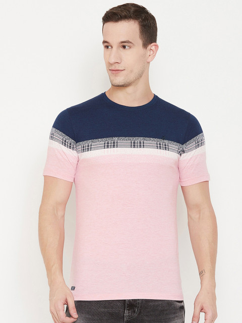 

Okane Men Pink Colourblocked Round Neck T-shirt
