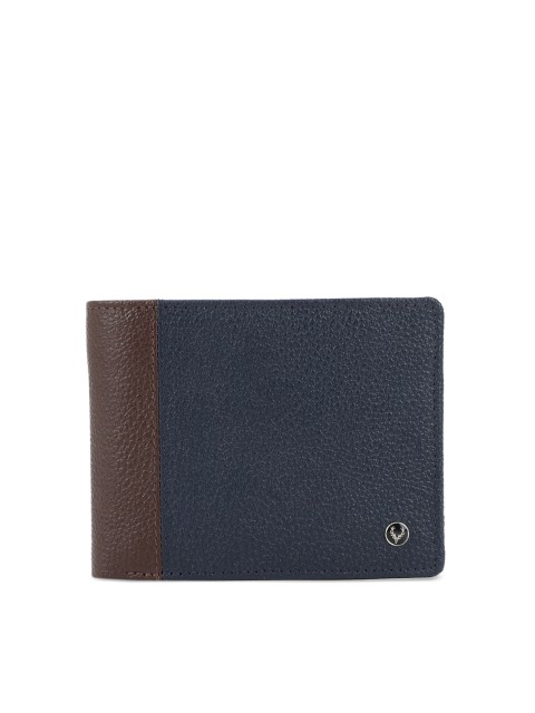 

Allen Solly Men Navy Blue & Brown Textured Leather Two Fold Wallet