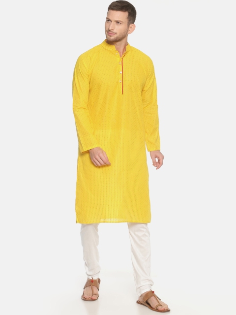 

PAROKSH Men Yellow & Red Woven Design Straight Kurta
