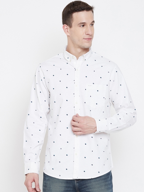 

Okane Men White Regular Fit Printed Casual Shirt