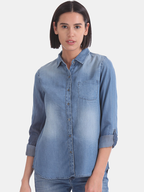 

U.S. Polo Assn. Women Women Blue Regular Fit Faded Casual Shirt