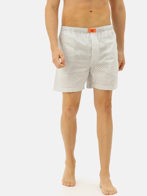 

Bareblow Men White & Navy Blue Printed Pure Cotton Boxers BBBX92S