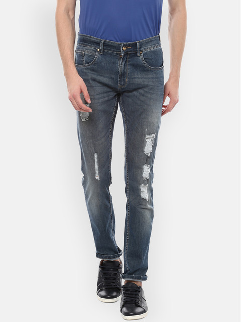 

People Men Blue Slim Fit Mid-Rise Mildly Distressed Stretchable Jeans