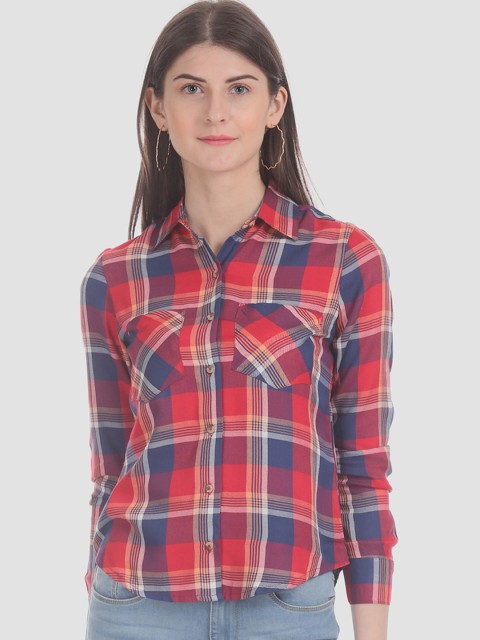 

Aeropostale Women Red & Blue Regular Fit Checked Casual Shirt