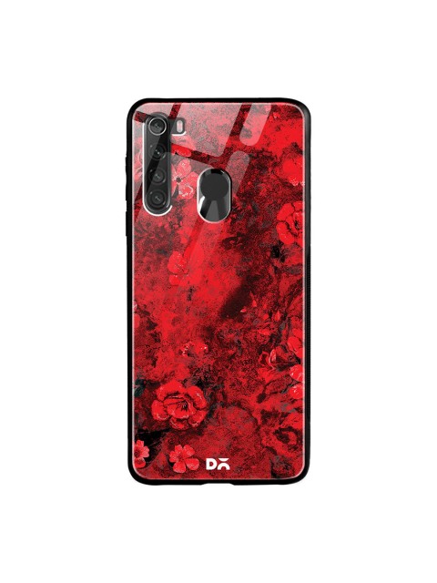 

DailyObjects Red & Black Marble Flowers Xiaomi Redmi Note 8 Glass Case