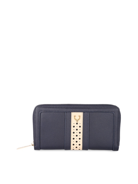 

Allen Solly Woman Navy Blue & Pink Textured Zip Around Wallet