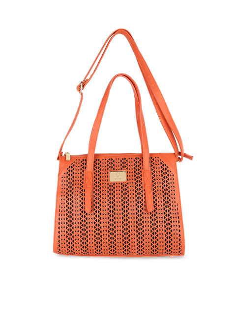 

Allen Solly Woman Orange & Black Textured Cut Work Handheld Bag
