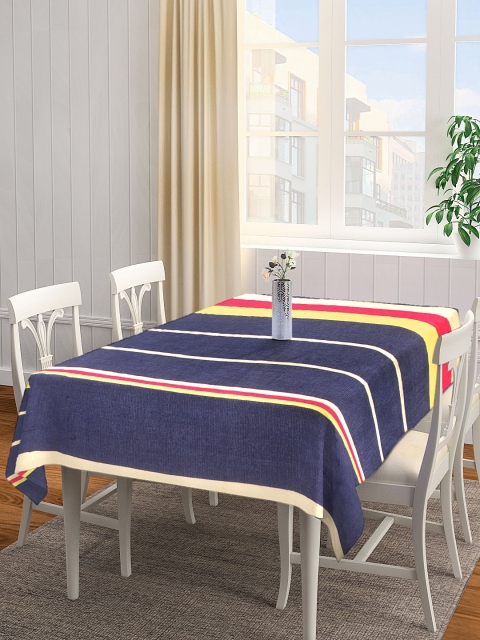 

NEUDIS Navy Blue & Red Striped Premium Cotton 4-Seater Table Cover