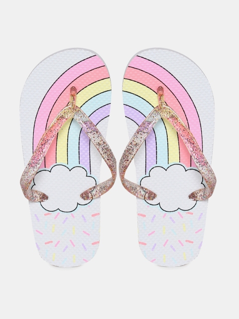 

The Childrens Place Girls White & Gold-Toned Printed Thong Flip-Flops