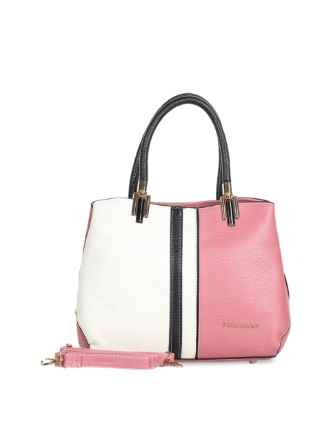 

CARA MIA Pink & White Colourblocked Handheld Bag