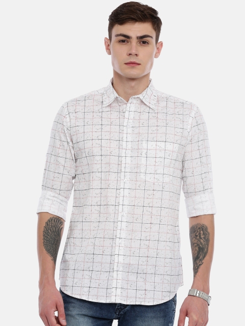 

Joven Men White Slim Fit Checked Casual Shirt