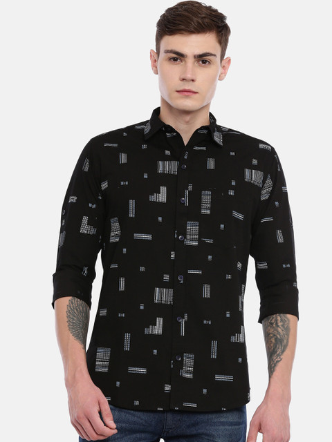 

Joven Men Black Slim Fit Printed Casual Shirt