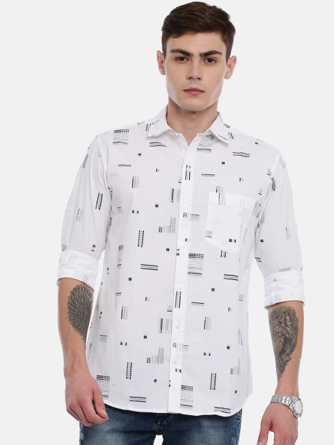 

Joven Men White & Grey Slim Fit Printed Casual Shirt