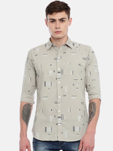

Joven Men Beige Slim Fit Printed Casual Shirt