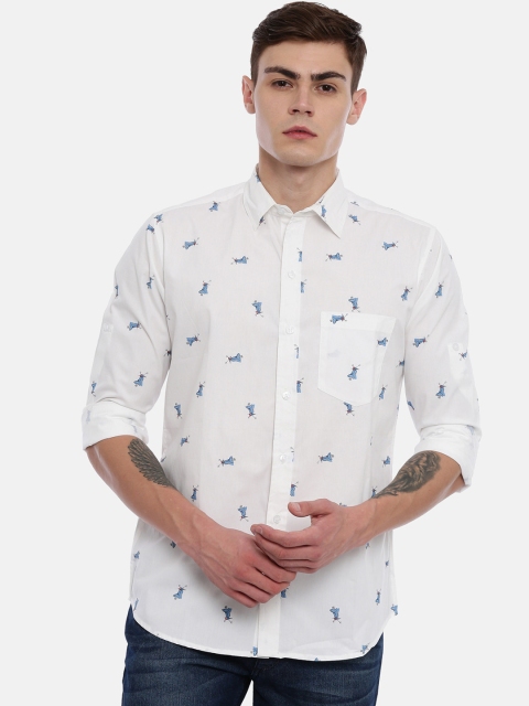 

Joven Men White Slim Fit Printed Casual Shirt