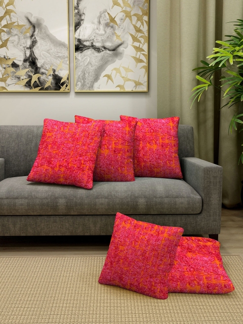 

KLOTTHE Set of 5 Pink & Orange Embellished Square Cushion Covers
