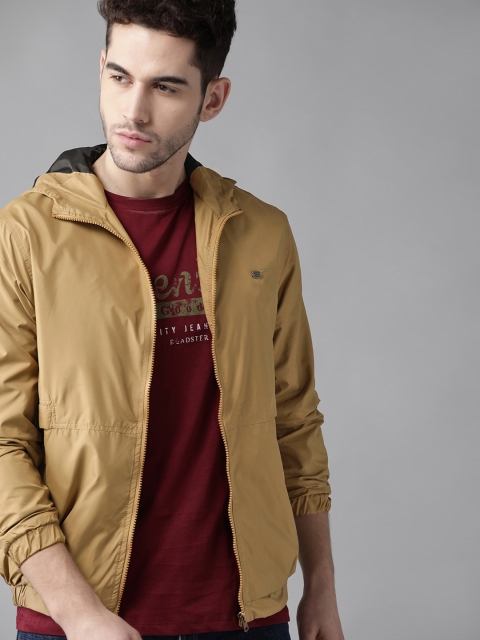 

Roadster Men Khaki Solid Hooded Bomber Jacket