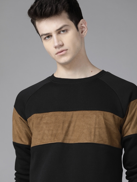 

Roadster Men Black & Brown Suede Colourblocked Sweatshirt