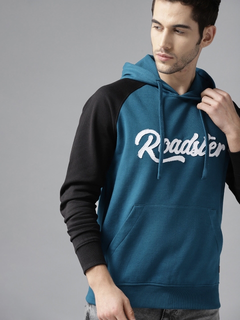 

Roadster Men Teal Blue & White Printed Hooded Sweatshirt