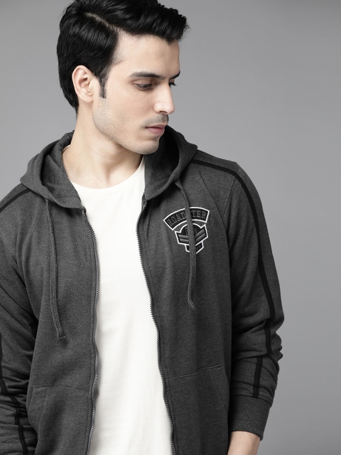 

Roadster Men Charcoal Grey Solid Hooded Sweatshirt
