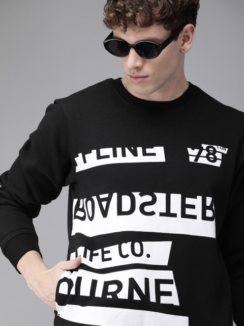 

Roadster Men Black & White Printed Sweatshirt