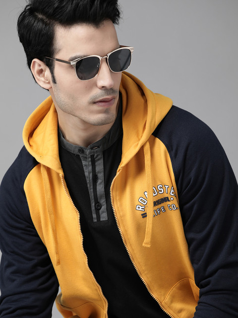 

Roadster Men Mustard Yellow Solid Hooded Sweatshirt
