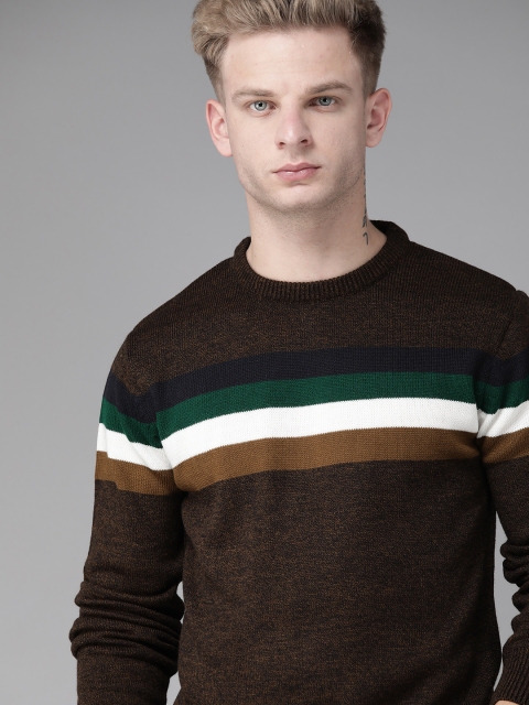 

Roadster Men Brown Striped Pullover