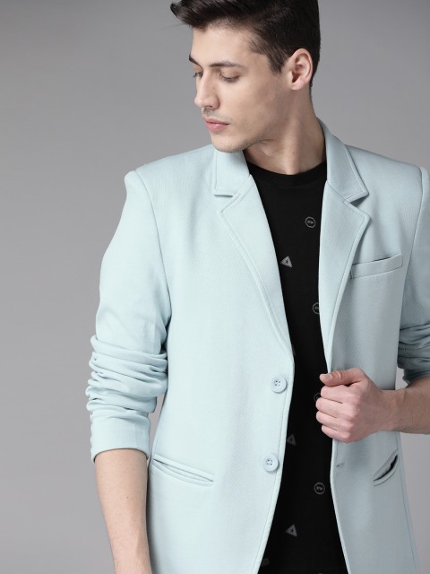 

Roadster Men Blue Solid Single-Breasted Knitted Smart Casual Blazer