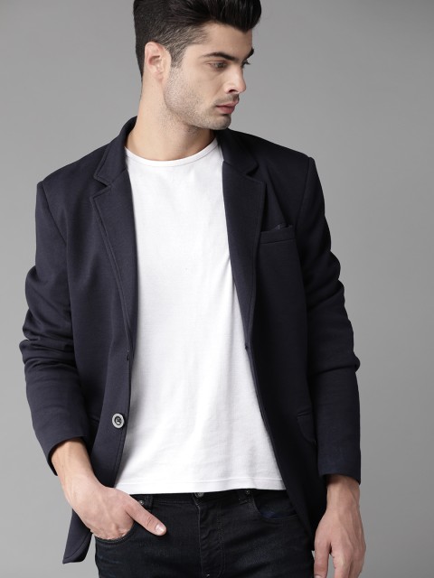 

Roadster Men Navy Blue Solid Regular Fit Single Breasted Casual Blazer