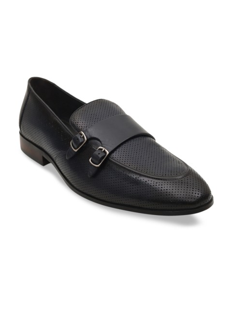 

ROSSO BRUNELLO Men Navy Blue Textured Leather Formal Monks