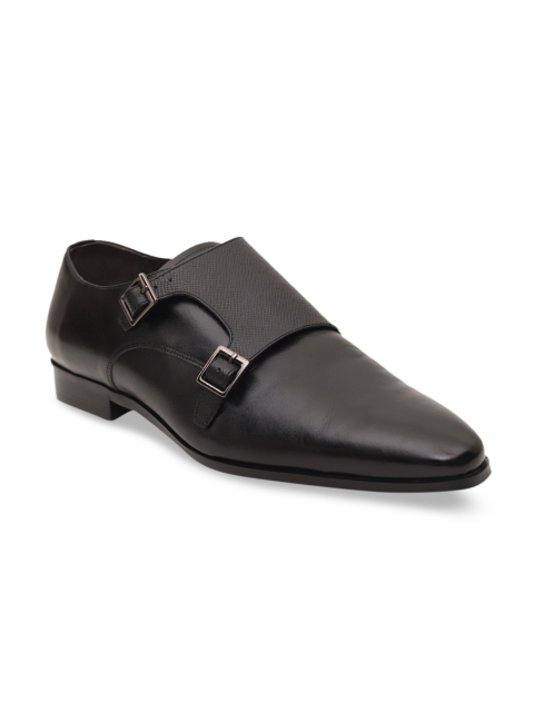 

ROSSO BRUNELLO Men Black Solid Leather Formal Monks