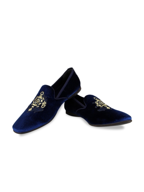 

ROSSO BRUNELLO Men Navy Blue Embroidered Formal Slip-Ons