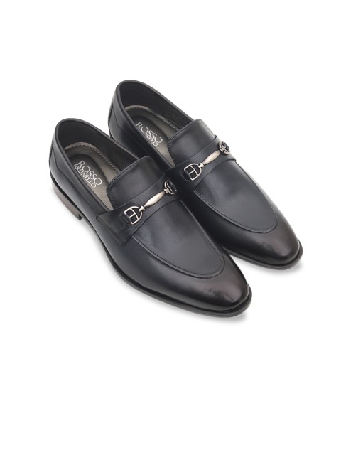 

ROSSO BRUNELLO Men Blue Solid Leather Formal Loafers