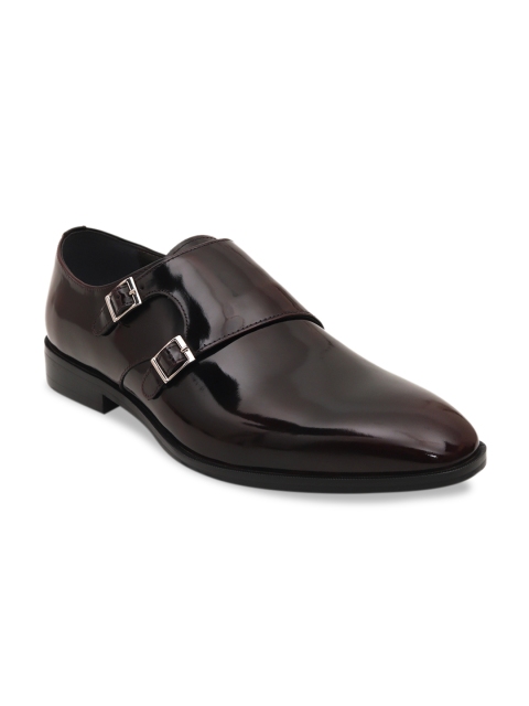 

ROSSO BRUNELLO Men Burgundy Solid Leather Formal Monks