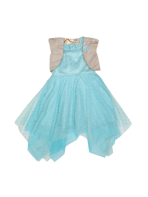 

Doodle Girls Blue Printed Fit and Flare Dress With Shrug