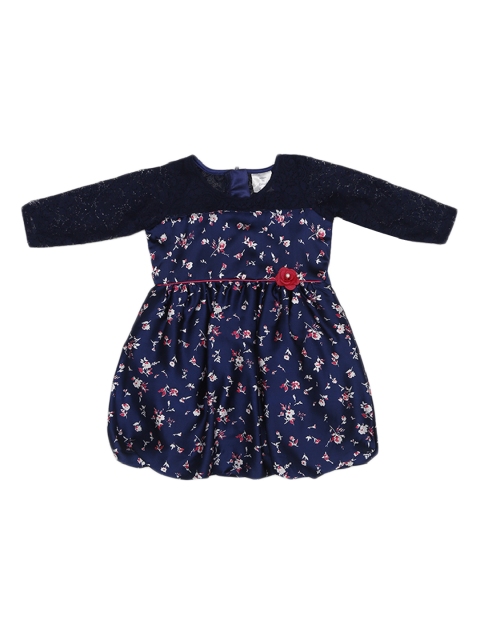 

Doodle Girls Navy Blue Floral Printed Fit and Flare Dress
