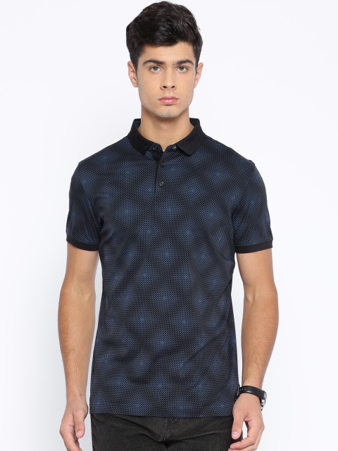 

Arrow New York Men Navy Blue & Black Printed Polo Collar T-shirt