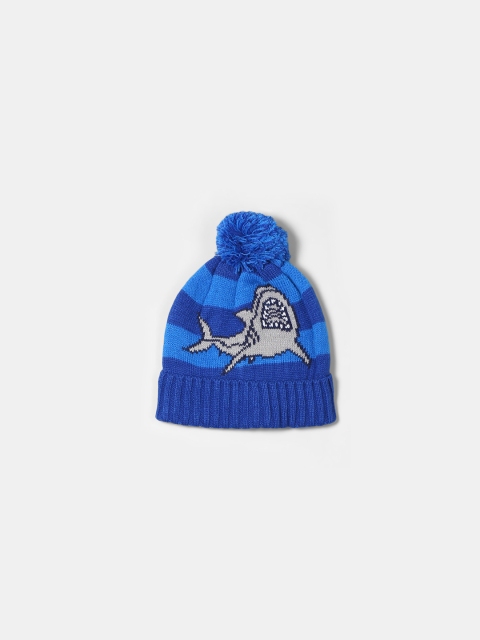 

GAP Boys Blue & White Printed Shark Pom Beanie