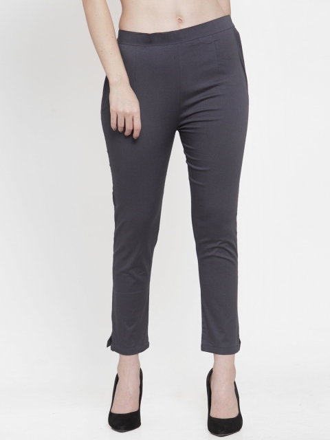 

TAG 7 Women Grey Slim Fit Solid Cigarette Trousers