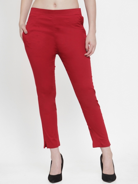 

TAG 7 Women Maroon Slim Fit Solid Cigarette Trousers