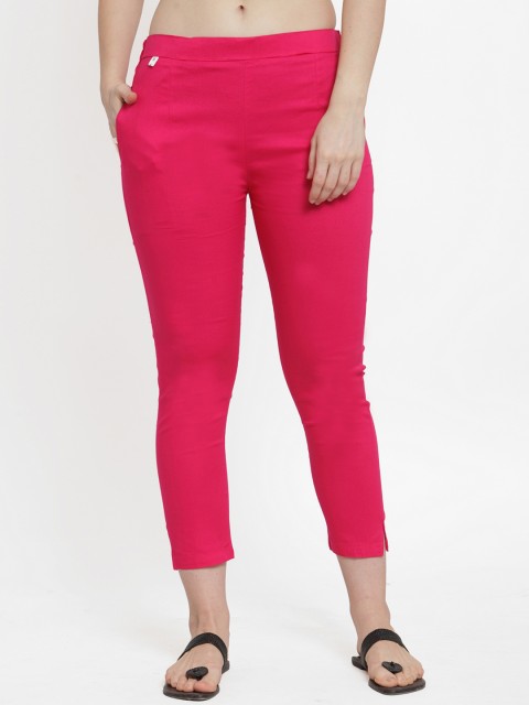 

TAG 7 Women Magenta Slim Fit Solid Cigarette Trousers