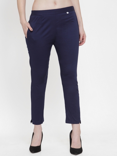 

TAG 7 Women Navy Blue Slim Fit Solid Cigarette Trousers