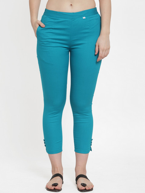 

TAG 7 Women Blue Slim Fit Solid Cropped Regular Trousers