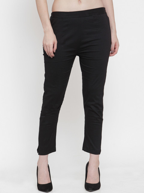 

TAG 7 Women Black Slim Fit Solid Cigarette Trousers