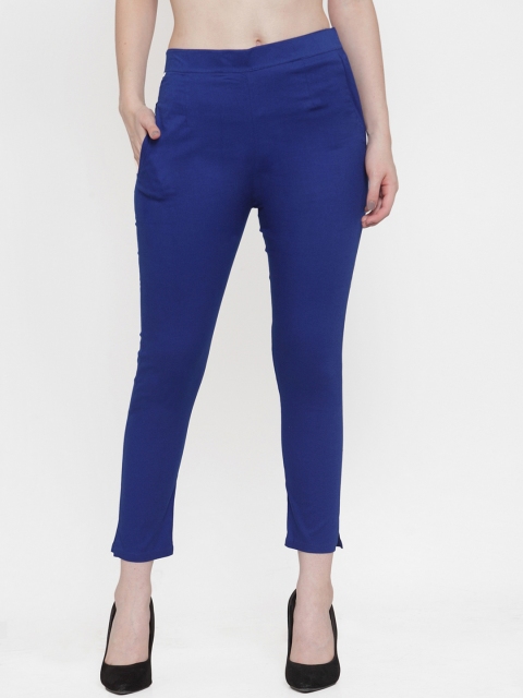 

TAG 7 Women Blue Slim Fit Solid Cigarette Trousers