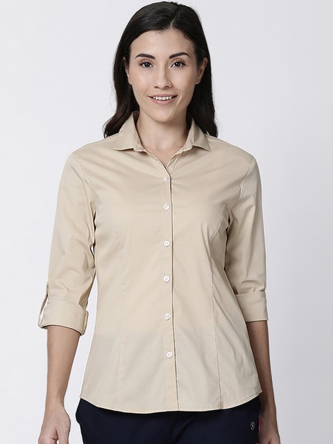 

TWIN BIRDS Women Beige Slim Fit Solid Formal Shirt