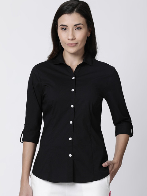 

TWIN BIRDS Women Black Slim Fit Solid Casual Shirt