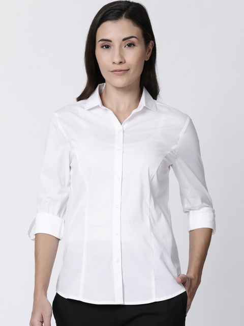 

TWIN BIRDS Women White Slim Fit Solid Casual Shirt
