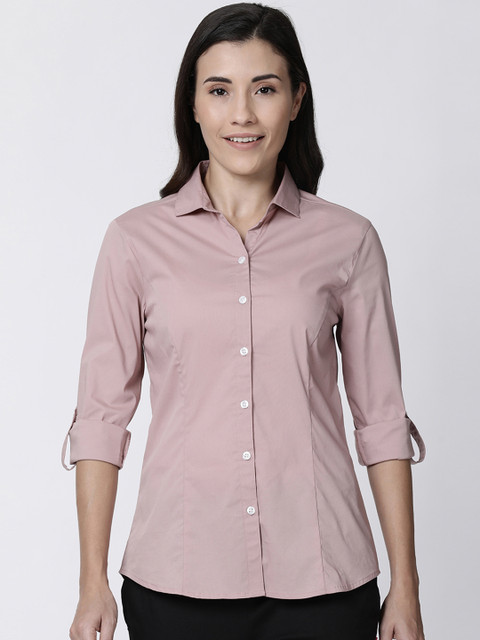 

TWIN BIRDS Women Pink Slim Fit Solid Casual Shirt