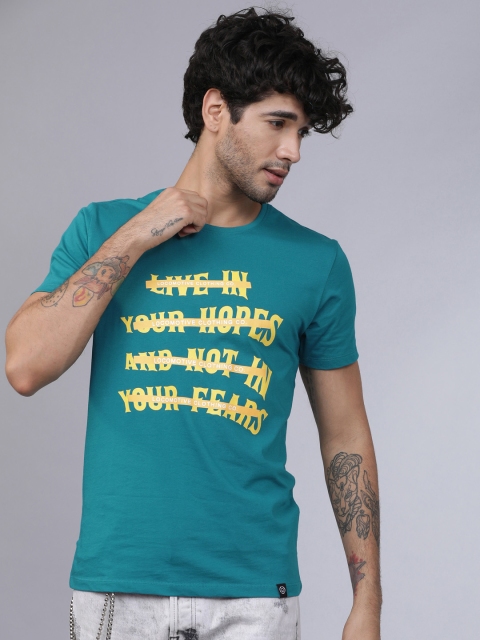 

LOCOMOTIVE Men Teal Blue Printed Round Neck T-shirt